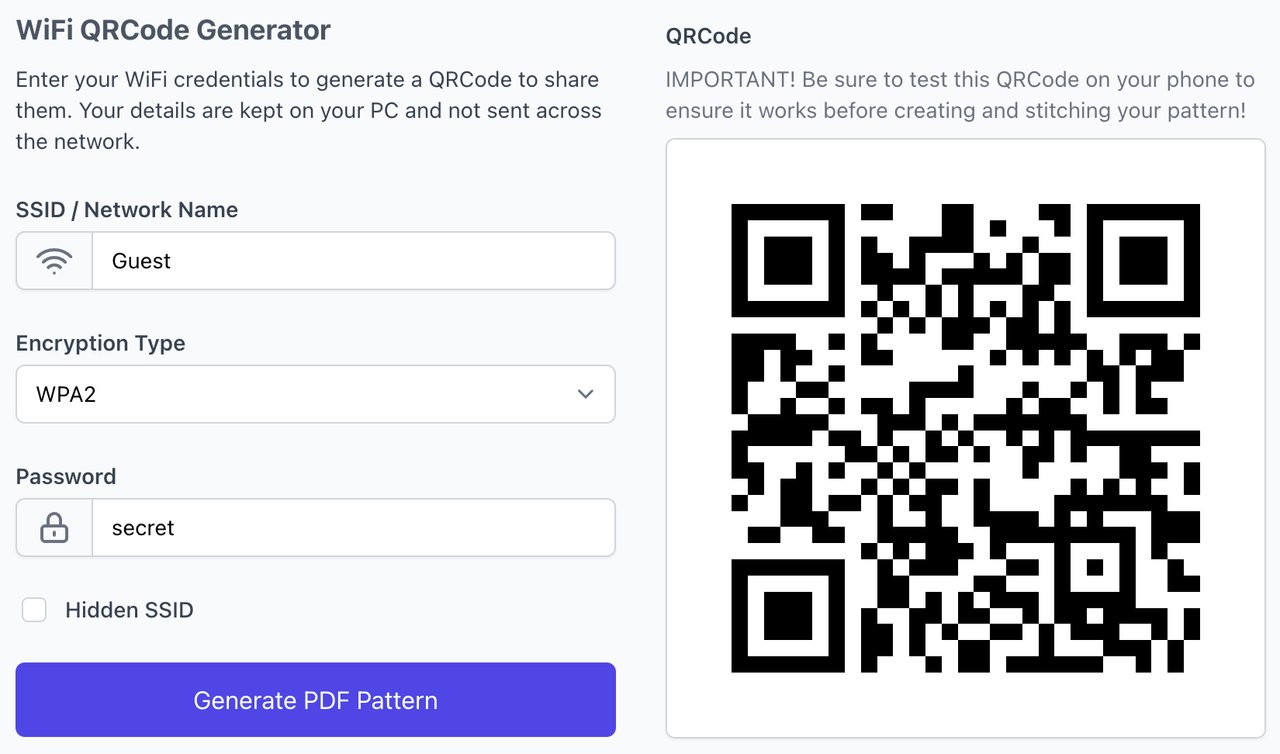 Generate a cross-stitch pattern to share your WiFi as a scannable QRCode
